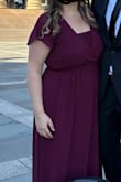 Selected this dress for a fall wedding, at five weeks postpartum I was anxious about being in a dress. This dress was so perfect for my pear body shape and the color was great! Everyone I saw complimented the dress.  I did end up buying a tube top ($9) to cover the low v cut, personal choice as I was busty than my pre-baby self, made me feel even more confident. - Sarah B.