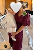 This dress is beautiful! The sleeves and wrap style are very flattering. I wore it to a fall family wedding and it fit the occasion perfectly! I used a safety pin to hold the top together for a bit more cleavage coverage. It felt comfortable during the dancing and various activities. Highly recommend! - Sarah W.