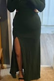 I wanted to love this dress but a couple things were just different than I expected. First, the slit was HIGH and permanently open if that makes sense. It didn't just show when you walked, if you were standing still there is still a very noticeable slit. Second, it was form fitting around the butt, so it kind of hugged your bottom and then flared out instead of a typical a-line style dress. The material was really nice though and it seemed true to size. - Rachel B.