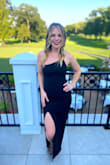 Can't go wrong with this dress! Wore for a wedding. Love the high slit however it does show some leg when sitting down. - Trish