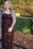 Bought this dress for a fall wedding it's absolutely beautiful and love the velvet flowers, mesh cover, and silk dress. Very comfortable, it's very long. - Brittany C.