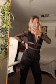 Love this bodysuit! It fit well and was perfect for going out. I got it for my birthday and had no problem hiding a sticky bra underneath. It's lightweight but not cheap and somehow I wasn't cold either. Looking forward to having another excuse to wear this! - Lacey B.