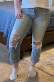 I feel really good in these pants. They fit well and dont bag at my waist while hugging my curves. Love the used look. - Natasha T.