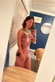 True to size, I have trouble finding a good fit cause I have small b**bs and bigger hips, but this dress seems good cause the fabric stretches a little and looks cute still. Cut in the leg is super sexy and adds a good detail to help the figure. - Regina H.