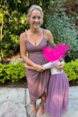 I struggled to find a dress that fit my fuller bust and hips but smaller waist comfortably and flattered my curves. Loved the color of this one and the cut as well- the top fit was snug enough that I didn't need a bra but I wore adhesive cups anyway. It's pretty in navy also! - Danielle G.