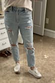 Because of the reviews, I bought these online. Honestly, I love the idea of jeans, but I hate actually wearing them. But these jeans are so comfortable. They're not like a jegging there is some structure & room but not too much that it looks frumpy or baggy, they do relax after some wear, the jean material is soft. I just love them! I'm not a tall thin girl. My weight on my body is distributed equally, as in I don't carry my weight in my midsection. If so I could see where these might not be comfortable due to a somewhat fitted waist. I highly recommend. - Heather B.