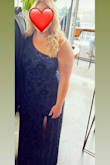 Absolutely loved this dress. The print is gorgeous in person and love the velvet detailing. Got so many compliments! Was the perfect length with heels and the one shoulder design was very flattering. I am kind of in between sizing. There was a little give in the waist but not sure if a large would've been too small. - Danielle W.