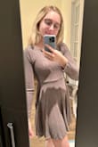 Really comfortable and cute dress! Works perfectly over leggings. I'm usually between a small and medium so I chose small, but it was just a tiny bit looser than I expected. I would suggest to size down if you're in between sizes but it fits amazing nevertheless! - Caroline S.