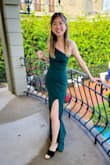 Love the slit because it compliments my legs. The material is stretchy. When wearing heels, the height of the dress is perfect. - Robin Y.