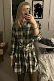 Flannel shirt dresses that fit well are hard to find since I'm pear shaped and my hips are significantly wider than my hips. This dress fits well, I love that it can be tied in the front or back, but I didn't realize the tie had cuffs- like the dress as 4 sleeves. I might cut those off but otherwise it's a flattering dress! - Alison E.