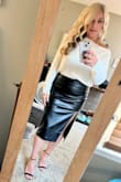 I loved this soft cowl neck sweater! It paired perfectly with the leather pencil skirt. It was not too heavy and I was able to tuck in. I can't wait to pair with jeans, too. - Stacy K.