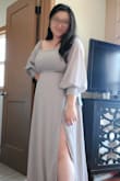 I love the sleeves! It is a tiny bit big but didn't bother me so much! Perfect for a Gala I attended! I wore the sleeves up instead of down my shoulders, it worked well! I also got the dress hemmed, it's very long. - Mee M.