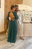 My first thoughts one I received this dress oh this is gorgeous, heavy, loving the material. Once I tried it on MAMA LOOK AT MY DRESS! I looked gorgeous and I felt gorgeous. I wore this dress to a wedding as a guest. I wore it Boone NC up in the mountains, yes it was cold but honestly a nice trench coat was enough. You really do have to have confidence in your cleavage for a dress with that deep of a V line cut. My boyfriend said I liked really nice=
 I believe he always likes seeing cleavage, he told me oh you got the girls out I see. This Hunter green was a beautiful choice! - Meghan G.