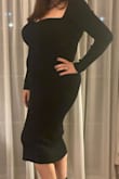 I wore this dress to a friend's rehearsal dinner. It was super soft and comfortable and the stretch is enough to be forgiving but didn't get loose over the course of the evening. Fit exactly as expected. - Gina B.