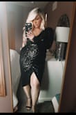 I am so in love with this dress.  Fit was great, not too tight, not too loose.  Very comfortable aside from the underside of my arms rubbing against the sequins.  Got lots of compliments! - Haley N.