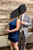 Perfect to wear to semi-formal weddings/events! A gorgeous cocktail dress presents very classy, I got tons of compliments. It's not a true navy it has a slight cobalt hue to it making it one of a kind. I'm 5'5 143lbs 34c bust have broader shoulders and a sizeable rear end, ordered a medium and it fit perfectly. - Logan Y.