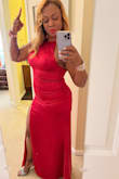 Oh my gosh someone told me this dress would not accentuate my curves. After adding pads to lift my uneven breasts due to cancer treatment it fit like a glove made just for me!!!  Let me tell ya every muscle and every curve was sizzling hot. When I walked into the formal I felt so elegant. Posted this pic and received so many compliments. You won't regret this in RED! And the material is heavy, not thin and saggy. - TaShawn M.