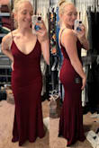 LOVE this dress! I wore this dress to a formal event with a lot of sitting and standing during the ceremony and I didn't have to adjust my dress much. Thick material, stretchy, supportive, and super sexy without being scandalous! I did wear pasties because you could see my nips, but overall great dress! - Jennifer M.
