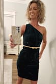 I purchased this dress for my work Christmas party and I could not be more pleased. The material is great quality and the dress itself is very elegant.  I ordered the Xtra small because I prefer things to be more form fitting on myself.  Paired it with a little gold belt. The dress is perfect! - McKenzie S.