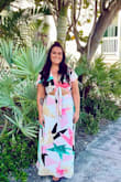 This is the perfect set for a vacation! It was the perfect length and fit- I am tall and it was just above the ground, so if you're shorter you may have to get it hemmed. Very comfortable and nice flowy fabric. You can tie the front or wrap it around and tie it in the back. My only (very minor) complaint is the pattern color on the top was a little more saturated than the fabric on the bottom (like it was cut from two different pieces of fabric)& but it's not something you could really notice in pictures, and I'm sure no one else really noticed it other than me! Love that I can mix and match the top and bottom as well. - Lauren S.