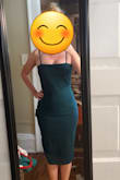 I was torn between a med vs lg. I'm usually a med but with a bodycon dress and my big booty/hips and slight belly I was worried the med might be too tight. It was surprisingly long for a tall girl and room to give regarding breasts. There was just too much fabric in the middle. I ordered a med so we'll see how it turns out. I love the gold zipper in the back and how it hugs your curves. - Sarah E.