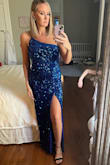 This dress was so comfortable. I typically wear a size medium but am 13 weeks pregnant so sized up. The color is stunning in person. I am pretty tall and the dress fit perfectly to the floor with my heels on. - DeAnna M.
