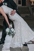 This dress is true to size and does have some stretch/ give to the fabric. Cannot believe how well this fit me. Had to wear flats or else the dress would have been too short. Beautiful lace. - Laura C.