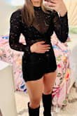 The photos of this bodysuit don't do it justice. The sparkles are rainbow and so pretty in the light. I ordered an xs which was a perfect fit, not too tight or too long on my short torso. - Joanna F.