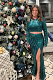 I'm 44 and was worried about this being too young for me. I think it looked beautiful for my event, and the small peek of abdomen versus cleavage. At my age and stage, I'd probably like a little more structure in some areas. The top wanted to roll under, and the abdomen area of the skirt was a little loose. These things are mostly me being critical. The dress received lots of compliments that evening. I had on 4" heels. The skirt and sleeves were a little long. - Alana B.