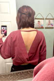 I love this sweater.  Bought it in black and white and now burgundy too.  I'm tall so crops usually are too short on me but this one is perfect.  The material is nice and thick. - Mary C.
