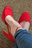 I bought these for my engagement photos (which haven't been taken yet, but I've worn them around to break them in). They're so pretty! The shade of red is gorgeous and they're actually really comfortable to wear! - Michayla W.