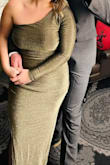 I bought this dress for my company Christmas party and it did not disappoint! I normally wear size medium but I ordered a small after looking at some other reviews. It was very stretchy material - super comfy! Absolutely stunning dress. Highly recommend. - Danielle S.