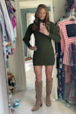 This dress is super cute, warm, and comfy! It could be a little bit longer but I am 5'11" wearing a size small so can't really complain about that. - Tara H.