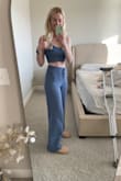 I love this set! It's so cute and perfect for lounging around. I'm 59" and the pants are a little long still, but I'd rather have it too long than short. Fits to my body nicely. - Megan B.