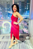 It's a beautiful stunning red high-low dress I got a million compliments. - Ashima C.
