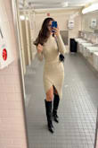 Beautiful, elegant, sexy dress! Wore it for a friend's winter graduation. It fits well and hugs your curves in all the right places. The material is thick, durable, and warm. Great for a late fall/winter occasion and can be dressed up or down easily. - Olivia S.
