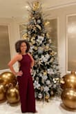 The jumper is beautiful. Received tons of compliments. The pants do run a bit long and because of the design of the top and the position of the straps, I had to use double-sided tape to keep it in place. - Argelia G.