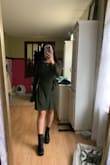 This dress is flattering but runs a bit big. I probably should've ordered an x-small but the belt is long enough I just wrap it around me twice and tie it tight. - Ryleigh R.