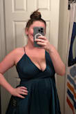 In love with this dress. I love the satin material, the adjustable straps, and the very flattering shape. It is a little small up top for me. I bought the XL and I'm a 40DD. But it's still worth keeping. - Shelby W.