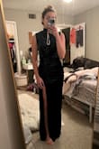 Fits great! Color is beautiful in person. Nice and thick for the new year's eve wedding I'm attending. I do wish the slit went higher up on the leg. Also, there are shoulder pads??? IDK overall I love the idea. Wish it was a little more fitted/revealing/****** (lol). I'll still be wearing it though - Abigail M.