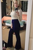 I'm obsessed with the color of these pants. Gorgeous blue! I wore them for my 40th birthday party. They fit great, my only complaint is the waist has zero stretch and fit very snug. - Meaghan J.