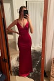 Loved this. It fit like a glove. Slinky, stretchy fabric in a beautiful color. Unfortunately, I would have to wear flats in this. If you're under about 5'6 or 5'7 you could wear heels with this. - Mimi T.