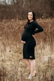 I bought this dress to wear for outdoor maternity pictures (32 weeks pregnant). Prepregnancy I would have bought a small or medium. I bought a medium for pictures and I loved the fit and how it hugged my bump. - Malory M.