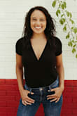 Thick fabric and pretty cut. Wore for a photoshoot and it's so soft and looks sophisticated. - Kimberly S.