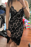 This dress is really cute and has a really nice length. The Small was a tad loose (which I'm wearing) but I'm glad you can adjust it tighter in the back. It was still loose since I'm not busty but it was more flattering. My first impression was lingerie lace slip dress vibes but it's a vibe and I wasn't mad. Looking forward to wearing this on a night out. - Florizza R.