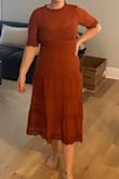 Loved the dress! If I'm being honest I think the medium felt a little bit tight but my boyfriend seemed to think it was super flattering. I'd say it might run a little bit big. Definitely a fun dress! - Lizzie M.