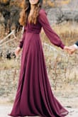 This dress is true to size and a perfect fit. The color is a deeper wine purple but great for winter-themed photos or events. - Gagan S.