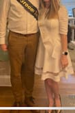 The material is really nice and fits me well. I needed to steam it to get all the wrinkles out. It is hand wash only. It was great for my wedding shower though. - Kelsey M.