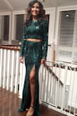The two-piece was beautiful and elegant. It was a little long for me but that was quickly fixed with an extra inch of heel. I got many compliments and loved wearing it! - Jessica H.