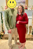 I bought this dress for Christmas and I love the way it allowed me to show off my growing baby bump! It's super comfortable, fitted, stretchy, warm, and flattering! I'm also thrilled that I will still be able to wear this dress after I have the baby. - Hethyr P.